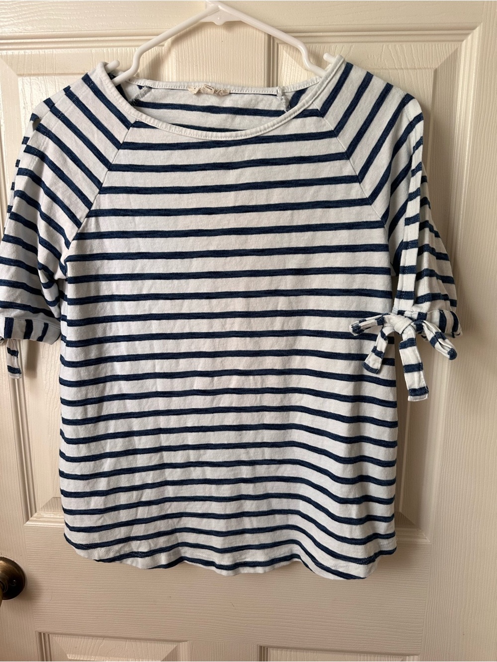 Jane and Delancey White & Navy Striped Tie-Sleeve Top